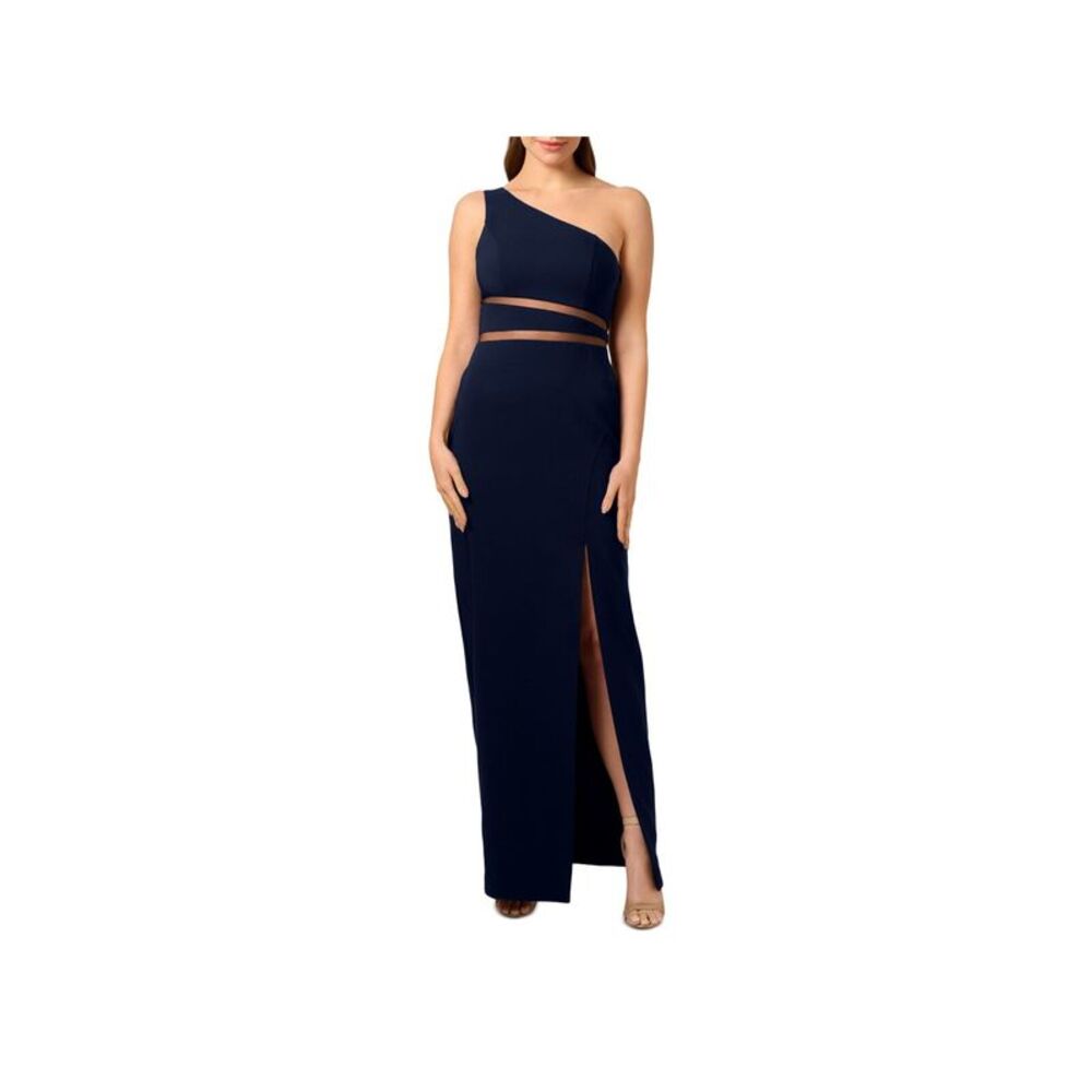 LIV FOSTER Womens Navy Mesh Inset Waist Lined Sleeveless Gown Dress 6